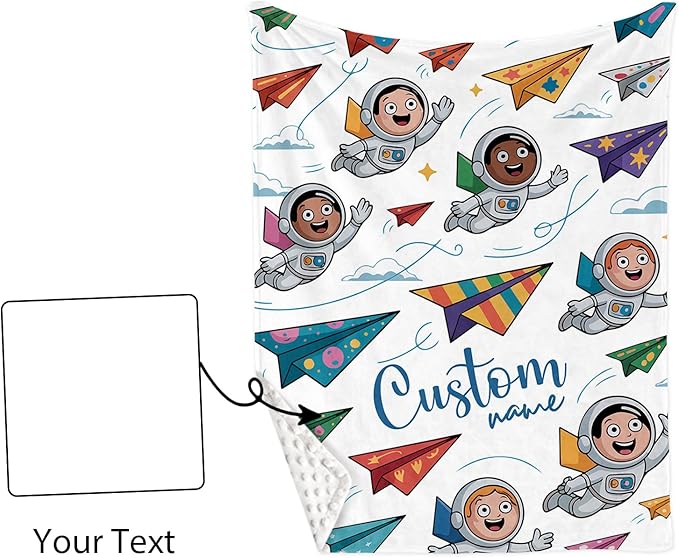 Personalized Baby Crib Bedding Set – Cartoon Astronaut Theme Nursery Bedding Sets 3 Piece with Custom Name Blanket, Fitted Crib Sheet & Changing Pad Cover – Ideal Newborn Gift for Boys Girls