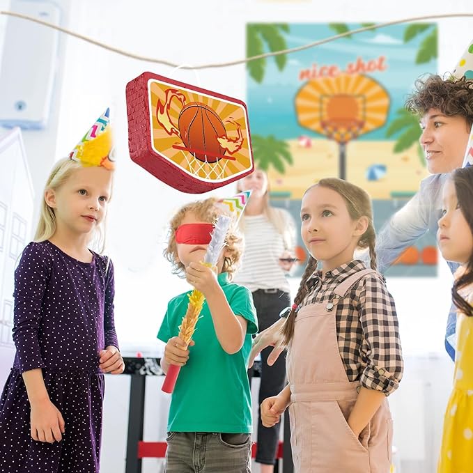 WERNNSAI Basketball Piñata - Basketball Party Supplies Piñata Bundle with Blindfold and Stick Sports Themed Party Supplies for Kids Carnival Events Basketball Party Decorations (15.8" x 11.8" x 3")