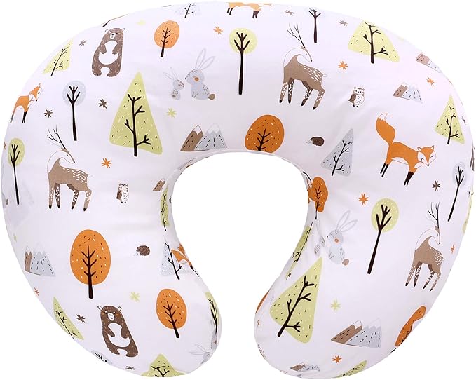 LAT Nursing Pillow for Breastfeeding,100% Cotton Removable Cover,Ergonomic Breast Feeding Pillows for Mom and Baby,Machine Washable(Fox Rabbit & Bear)