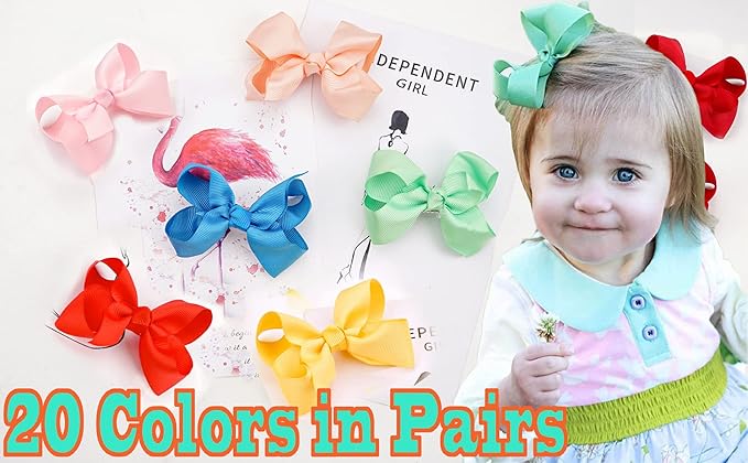 40Pcs 3 inch Hair Bows for Girls Grosgrain Ribbon Toddler Back to School Hair Accessories with Alligator Clips for Baby Girls Kids in Pairs