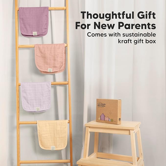 5-Pack Cotton Muslin Burp Cloths Baby Girls, Boys - Soft & Absorbent Spit Up Burp Rags, Large Muslin Towel, Cotton Wash Cloths for Babies, Newborn, Infant, No Shrink, Durable, Neutral (Sahara)