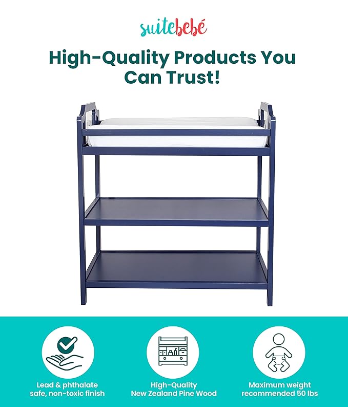 Suite Bebe Celeste Changing Table Safety Rail Included, Navy Blue