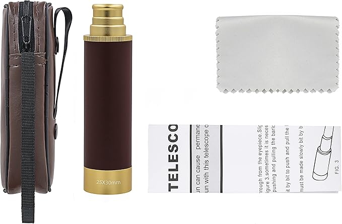 Retro Pirate Telescope Zoomable 25x30 Pocket Monocular Portable Collapsible BAK-4 Lens Captain Jack's Spyglass Handheld Telescope Vintage Telescope for Kids
