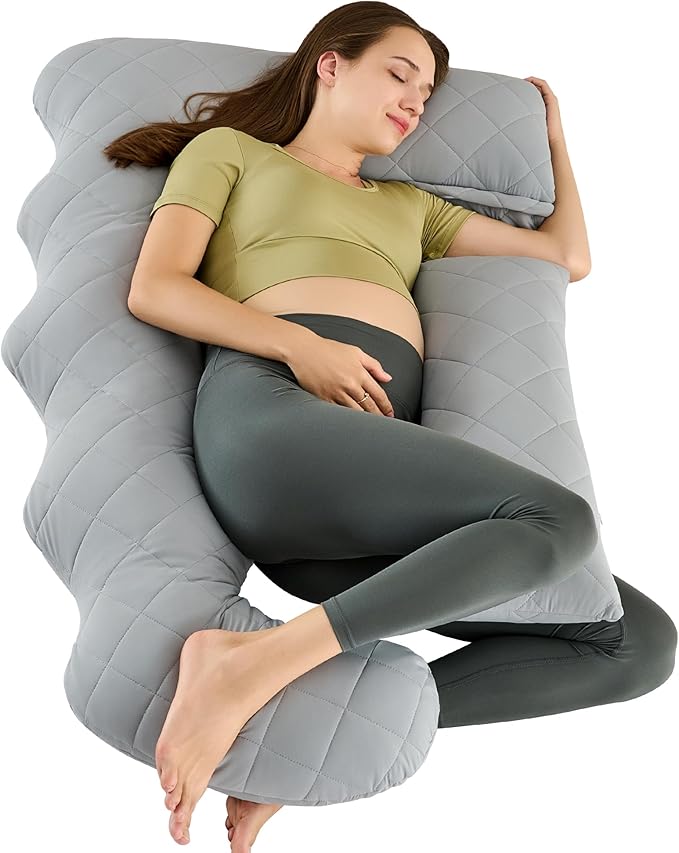 Pregnancy Pillow for Sleeping,U Shaped Full Body Maternity Pillow with Removable Diamond Quilted Cool Fabric,Support for Back,Belly,HIPS for Pregnant Women,Side Sleeper, Warm Cushion, 51 Inch