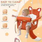 Wooden Baby Swing with Soft Safety Belt, Cozy Infant Swing Seat for Indoor & Outdoor Use, Adjustable Height, Includes Mounting Hardware – Suitable for Babies & Toddlers（Fox-Themed in Red）