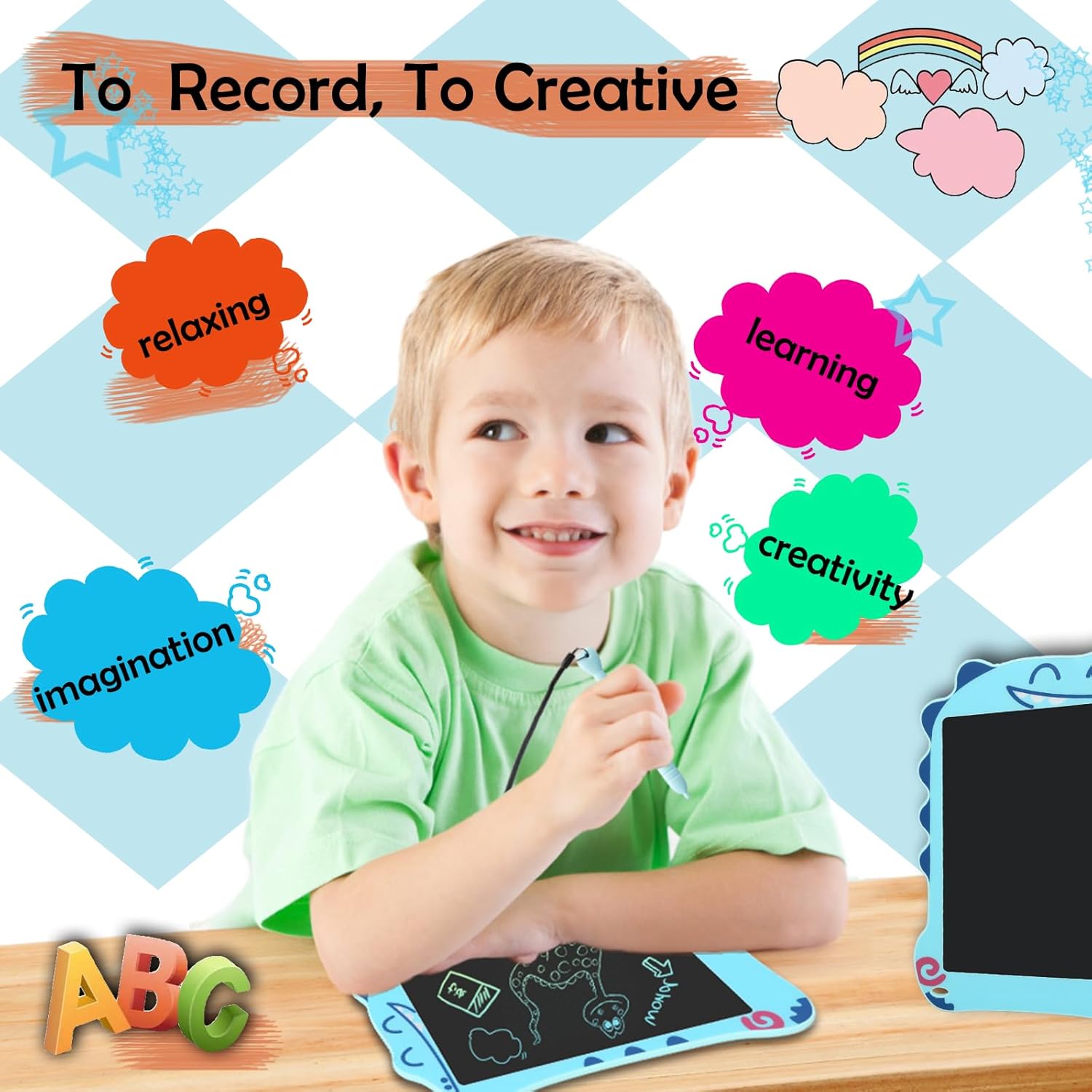LCD Writing Tablet Dinosaur Toys for Boys Kids, Colorful Toddler Blue Toys Drawing Board, Educational Children Toy, Doodle Pad for 3 4 5 6 7 8 Year Old Boy Kid Birthday Party Christmas Gifts,8.5inch