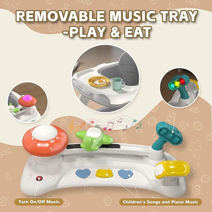 Baby Walker with Wheels, 5 in 1 Walker for Baby Boy Girl with Bouncer, Music and Lights Baby Jumper Activity Center, Adjustable Height, Push Walker for Ages 7-18 Months Toddler (Gray)