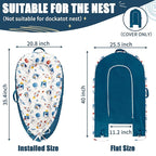 Baby Lounger Cover for Boys Girls, Reversible Baby Nest Cover, Adjustable Baby Lounger Replaceable Cover for Infant Newborn, Portable and Machine Washable, Cotton Blue Rocket Cover Only