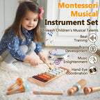 Baby Musical Instruments - Montessori Musical Toys for Toddlers 1-3, Wooden Percussion Instruments Set, Neutral Colors Modern Boho Music Toys for 1 Year Old, Kids Preschool Educational Birthday Gifts