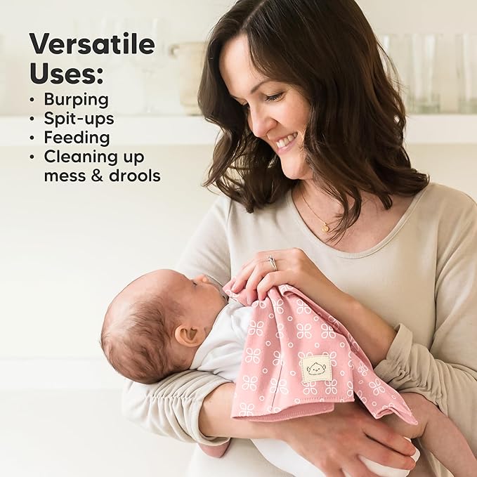 Organic Burp Cloths Baby Boy, Girl - 6-Pack Large Cotton Burping Cloths for Babies, Spit Up Rags, Super Absorbent, Ultra Soft Newborn Rag, Gender Neutral, Machine Washable, Durable (Blush)