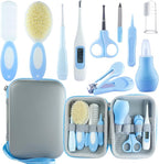 Baby Grooming Kit, Baby Essentials for Newborns, Portable Baby Care Kit, Contains Baby Nail Clippers, Baby Comb, Baby Brush, Baby Ear Wax Removal Tool and More (10 in 1) (Blue)