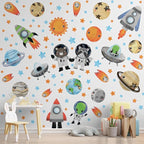 Solar System Wall Decals Astronaut Animals - Peel and Stick Outer Space Stickers with Planets and Stars for Kids Room, Boys or Girls Bedroom, Toddler Nursery, Playroom, Daycare Wall Decor -L Size