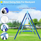 440lbs Kids Swing Set, 3-in-1 Outdoor Playground with Saucer Swing, Belt Seat & 4ft Trampoline, Heavy Duty A-Frame Metal Stand & Safety Stakes, Backyard Playset for Toddlers 3-8 Years Old