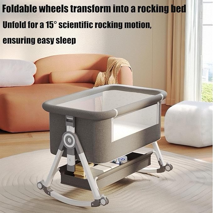 PandaEar Foldable Baby Bassinet Bedside Sleeper, Portable Crib with Wheels & Diaper Changing Table, Adjustable Height Infant Bed, Co-Sleeper for Newborns, Breathable Mesh