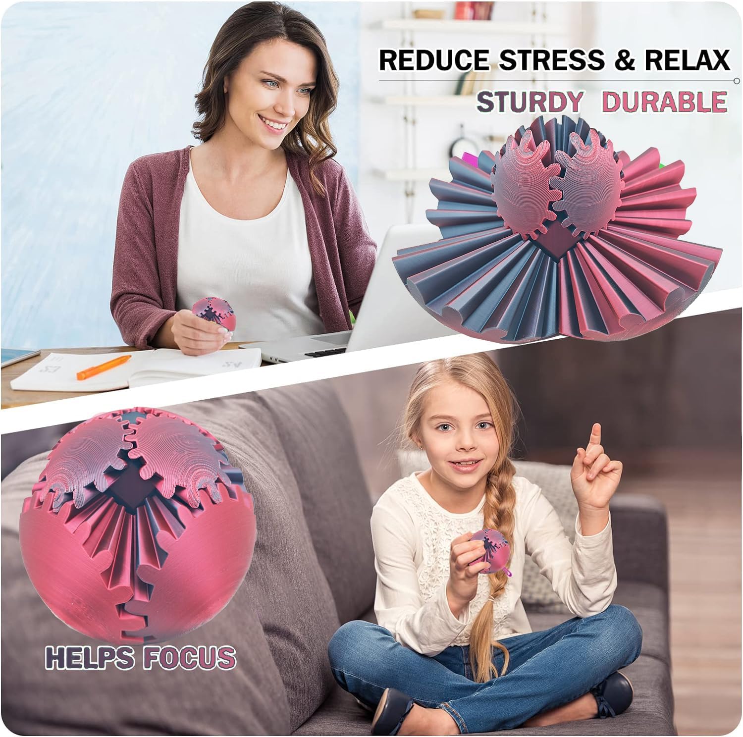 Gear Ball for ADHD 3D Printed Gear Ball Steampunk Whirling Wonder Fidget Toy Gearsphere Gear Ball for Stress and Anxiety Relaxing Fidget Ball Ideal for Sensory Needs and Autism (Laser Black Red)