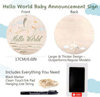 Hello World Baby Announcement Sign, Stork Newborn Sign, 6.7 Inch Round Wooden Name Sign for hospital, With Ink Pad for Hand and Footprints, Marker Pen, Baby Photo Prop & Keepsake