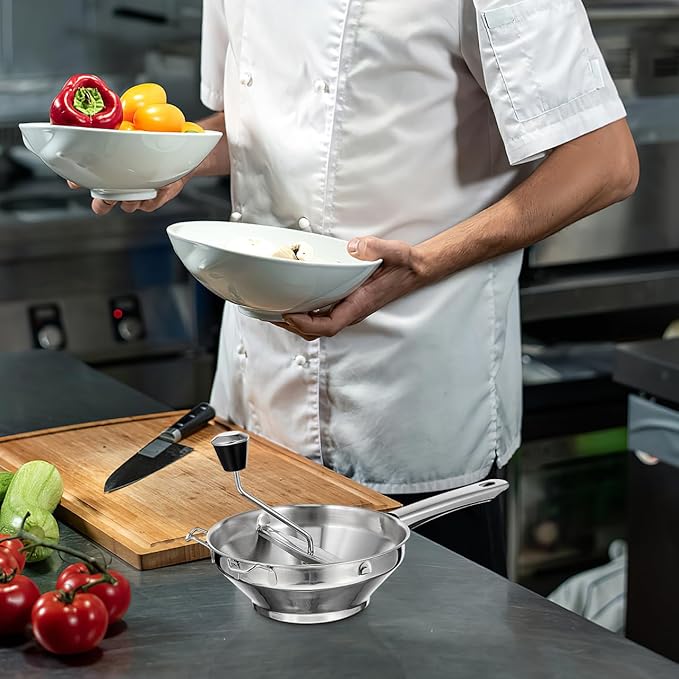 Gatuida Stainless Steel Rotary Food Mill for Tomato Sauce, Manual Potato Ricer, Handheld Potatoes Presser for Mashed Potatoes, Baby Food, Kitchen Tool (Silver)