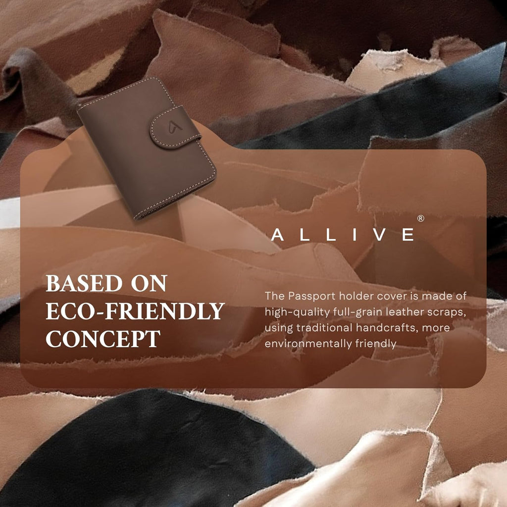 ALLIVE Passport Holder for Travel, Genuine Leather Passport Holder with AirTag Hidden, Rfid Passport Cover Travel Wallet for Airport Essentials, Travel Must Haves Gifts (Coffee Brown)