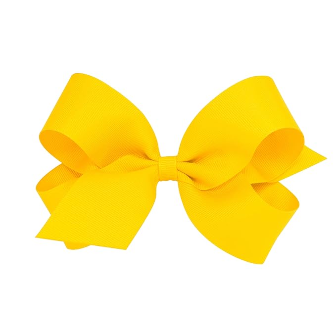 Wee Ones Girls' Plain Wrap Classic Grosgrain Hair Bows on a WeeStay No-Slip Hair Clip, Handmade, Large, Yellow