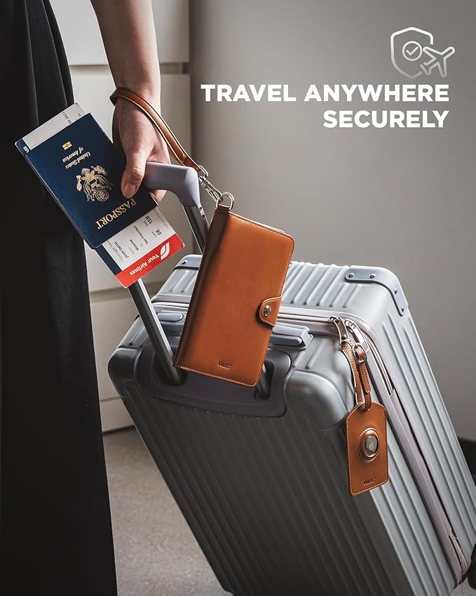 VULKIT Airtag Passport Holder for Travel, RFID Blocking Travel Wallet, Passport Cover for Family with Luggage Tag & Wrist Strap, Holds ID Card, 6+ Cards, Tickets, Cash, Coin, Brown, Family 4 persons