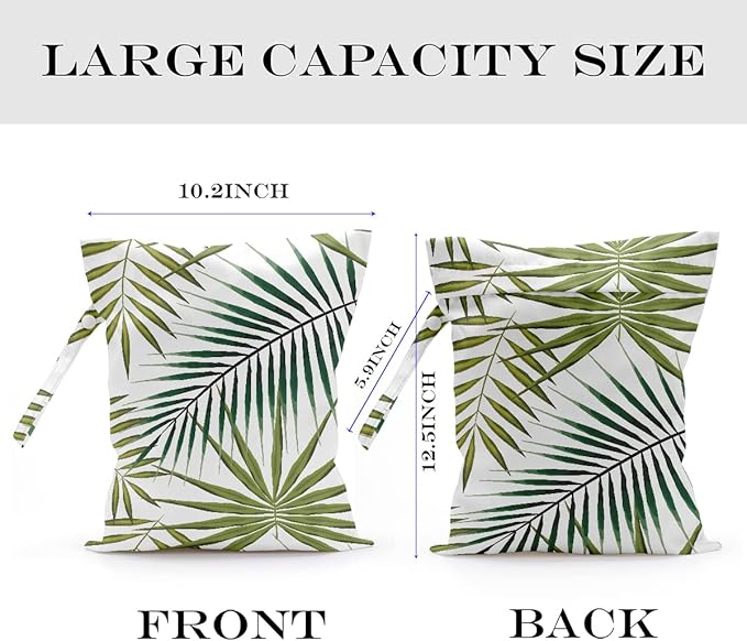 Wet Bag, Wet Dry Bag, Wet Bag for Swimsuit, Travel, Beach, Pool, Diapers, Dirty Yoga Gym Clothes, Makeup Bag, Waterproof Tropical Palm Leaves Decor Jungle Palm Leaf Favors
