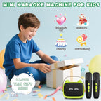 Mgaolo Upgraded Mini Karaoke Machine Toy for Kids, Portable Bluetooth Speaker with 2 Wireless Mics, Emoji & Colorful LED Lights, Home Travel & Party Play Gifts for Boys Girls (Green)
