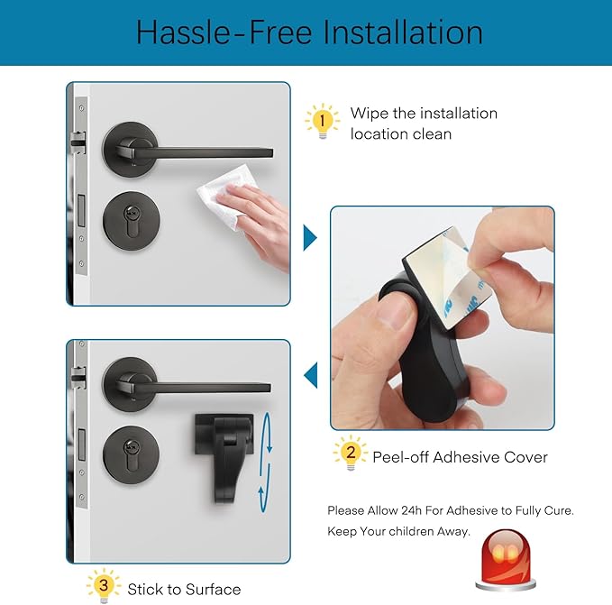 Child Proof Door Lever Lock - 4 Pack - Door Locks for Kids Safety - Door Knob Child Proof - Baby Proofing 3M Adhesive - Door Handle Child Proof - Baby Safety Locks for Toddlers - Black