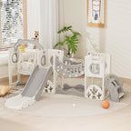 KORIMEFA 11 in 1 Toddler Slide and Swing Set, Kids Slide for Toddlers, Outdoor Indoor Playground for Toddlers 1-3, Toddler PlaySet with Basketball Hoop and Ball Golf Set, Climbing Arch(Grey)