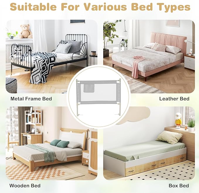 HONEY JOY Bed Rail for Toddlers, 47-Inch Extra Long, Portable Safety Bed Guard Rail w/Side Pocket, Toddler Bed Rails for Crib, King Queen Full Twin Size Bed Mattress (Gray, 2 Pack)