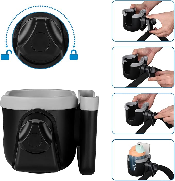 Accmor Stroller Cup Holder with Phone Holder, Bike Cup Holder, Universal Cup Holder for Uppababy Nuna Doona Strollers, 2-in-1 Cup Phone Holder for Stroller, Bike, Wheelchair, Walker, Scooter