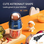 Baby Food Maker Mini Cute and Small Food Processor Puree Blender Grinder Chopper 300ml Cup Glass Bowl with 8 Blade Electric (Spaceman-Blue)