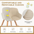 BABY JOY Convertible Baby High Chair, 3 in 1 Wooden Highchair/Booster/Chair with Removable Tray, Adjustable Legs, 5-Point Harness, PU Cushion and Footrest for Baby, Infants, Toddlers (Beige)