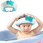 Baby Shower Cap Shield, Shower Cap for Kids, Visor Hat for Eye and Ear Protection for 0-9 Years Old Children,Cute Dinosaur/Crocodile/Hippo shape Makes the Baby Bath More Fun (Hippo, Blue)