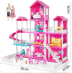 Pink Girl House Playset for Kids 3 4 5 6 7 8 Years Old - Villa Girl Toys with 4 Storeys 10-Room and 2 Dolls, Furniture Accessories, Pretend Play Indoor Toddler Toys Birthday Gifts for 3-5 6-8