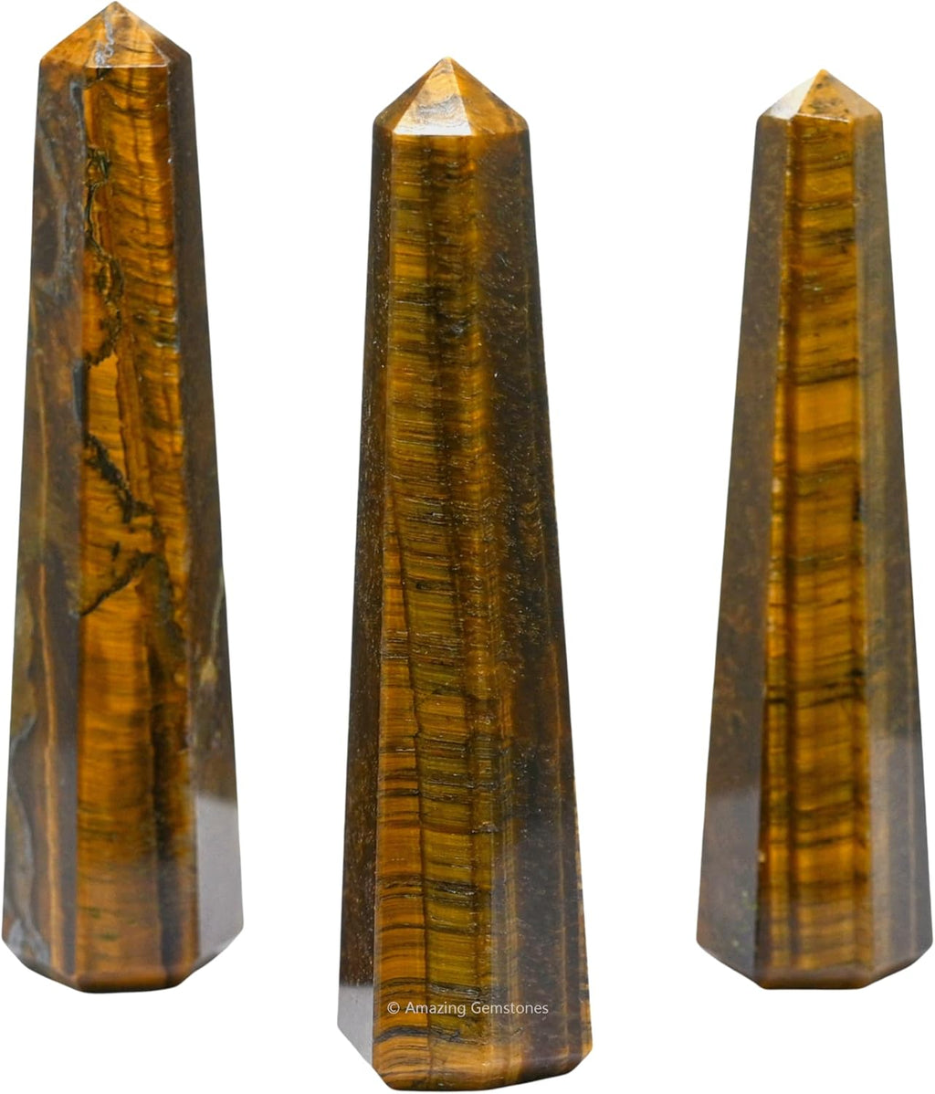 Amazing Gemstone Tigers Eye Crystal Towers ~ Natural Healing Crystal Point Obelisk for Reiki Healing and Crystal Grid (2 to 3 INCH)