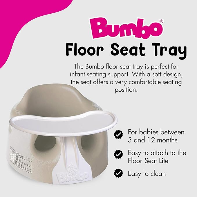 Bumbo Baby Floor Seat, Portable Infant Sit Up Activity & Eating Chair with Tray Accessory, Taupe - Feeding and Sitting Lounger for Babies and Infants Ages 3 to 12 Months