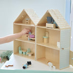 Olivia's Little World Folding Wooden Dollhouse – 3-Story Portable Playhouse with Furniture, Family Figures & Pet, Built-in Carry Handle, Compact Fold-Up Design Toy for Ages 3+