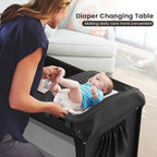 Large Pack and Play, Baby Bed Portable Crib with Diaper Changing Table Mattress Hanging Toys & Decor, Travel Bassinet Bedside Sleeper Playard from Newborn to Toddlers