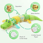 Sumobaby Baby Toys Musical Crocodile, Stuffed Animal Activity Soft Toys with Teether,Multi-Sensory Crinkle, Rattle and Textures, for Tummy Time Baby Toys 0 to 12 Months Boys, Girls, Alligator (Green)