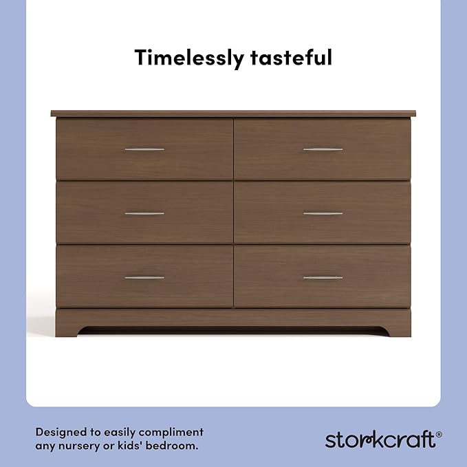 Stork Craft Brookside 6-Drawer Dresser (Hazelnut) – GREENGUARD Gold Certified, Wood Dresser for Bedroom, Kids & Nursery Storage Chest, Safety Interlocking Drawers, Pre-Installed Tracks, Kids Chest