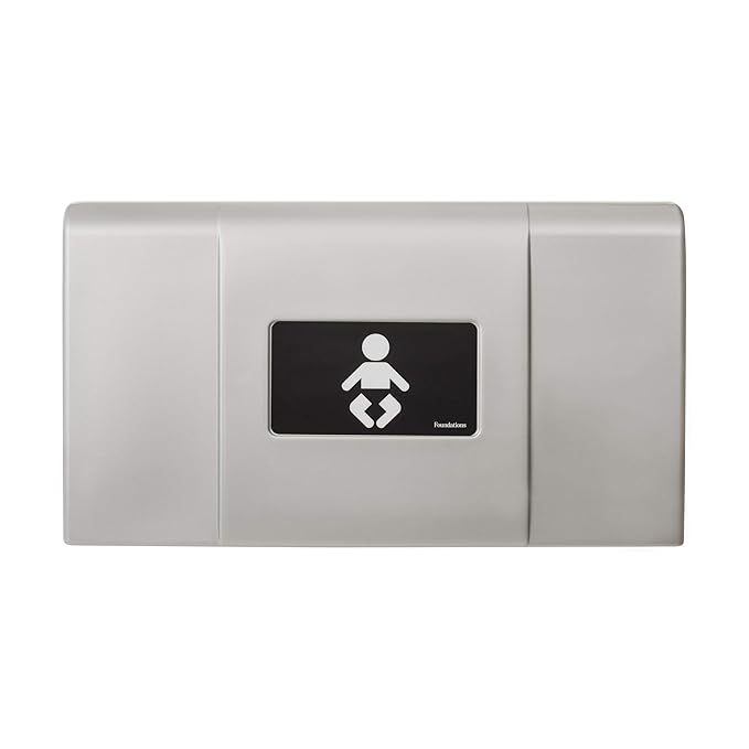 Foundations Ultra Horizontal Wall Mounted Baby Diaper Changing Station, Oversized Changing Surface, Plastic with Stainless Steel Hinge, Safety Strap - Metallic (200-EH-04)