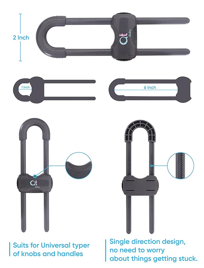 Baby Proofing Cabinet Locks | Adjustable U Shaped Baby Safety Latches for Drawers, Fridge, Closet |Modern Baby Proofing Cabinet Lock with Extra Secure Lock Buttons (Pack of 8)