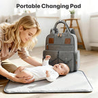 Diaper Bag Backpack - Large Diaper Bag with Portable Changing Pad as Baby Shower Gifts, Lightweight Waterproof Unisex Travel Baby Bag with 4 Insulated Pockets and Stroller Buckles, Dark Grey