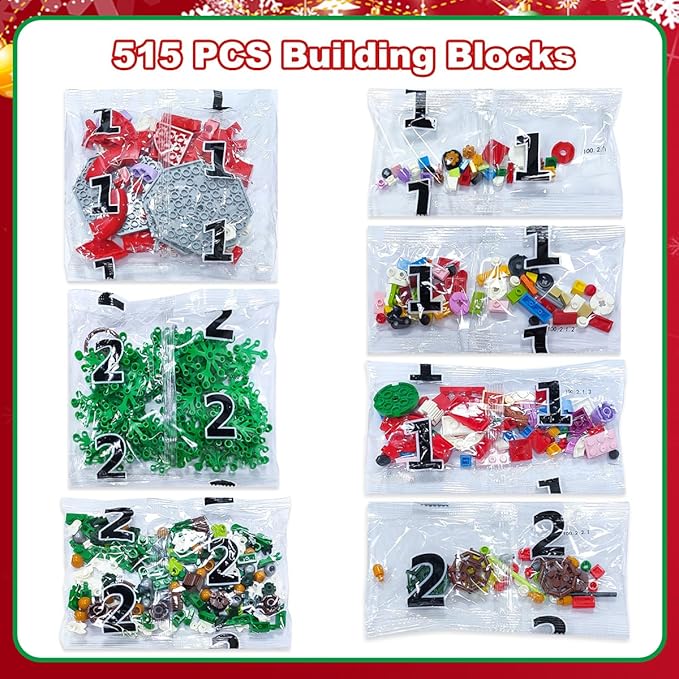 Christmas Tree Building Block Set, 515 Pieces, Rotating Base with Ornaments and Star, Holiday Building Toy, Stocking Stuffers for Kids, Gifts for Boys & Girls
