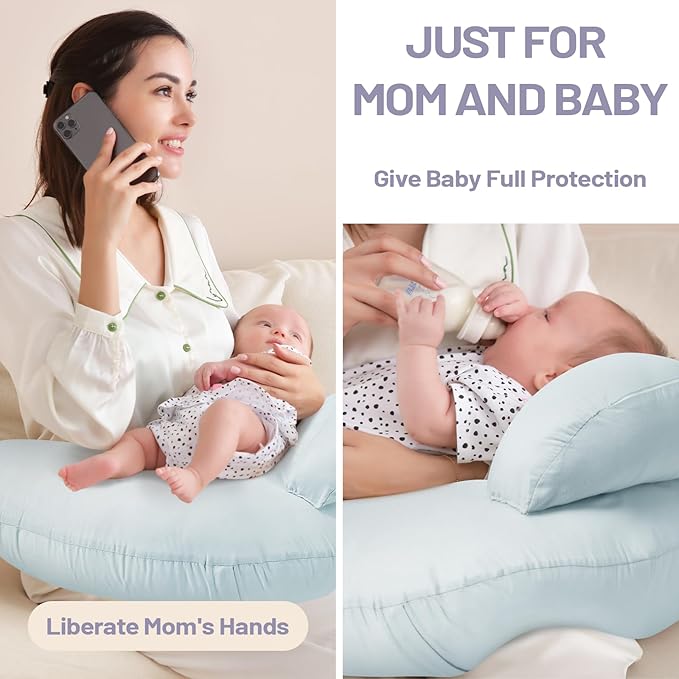 Breast Feeding Pillows for Mom, Soft Cover with Breathable Filling, Machine Washable, Cotton, Light Blue