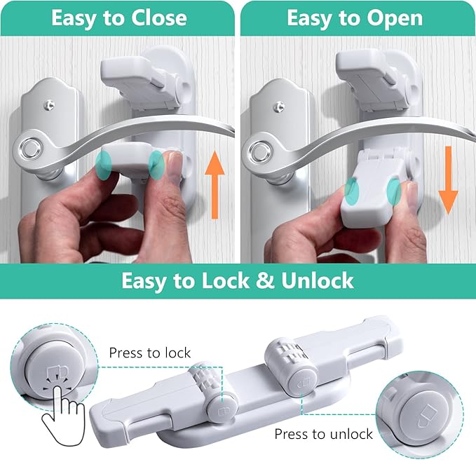 Door Lever Lock (3 Pack) Door Locks for Kids Safety, Baby Proofing Door Knob Child Proof Door Knob Covers, Child Safety Locks for Doors, with 3M Adhesive, for Doors, Windows, Bathtubs, Faucets (White)