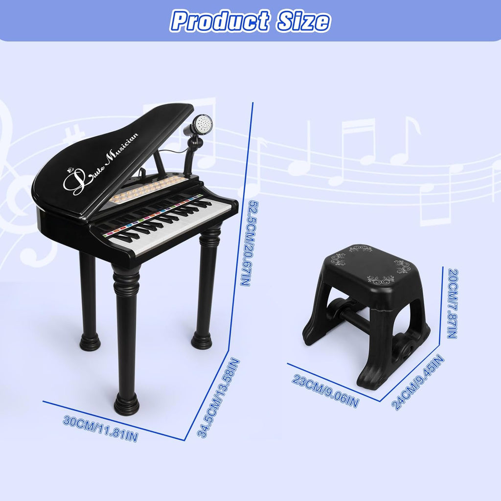 Love&Mini Piano Keyboard Toy for Kids - 31 Keys Toddlers Black Piano Toy with Microphone and Stool for Kids Age 3+ Years Old Girls Boys Birthday Gift