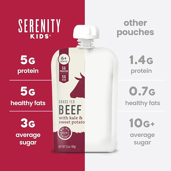 Serenity Kids 6+ Months Ethically Sourced Meat Baby Food Puree Pouches Variety Pack - 18 count (3.5 oz pouches) - No Added Sugar or Sugary Fruits - BPA & Allergen Free Natural Ingredients
