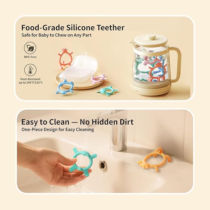 Pigeon Silicone Animal-Shaped Baby Teether, Blue Cat, 6M+, 1 Count – Multi-Textured Teething Relief Toys, Lightweight & Easy to Grasp