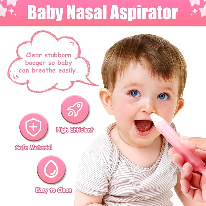 Baby Nasal Aspirator Nasal Congestion Relief with 25 Hygiene Filters 2 Silicone Tips with Nose Cleaning Tweezer, Pink